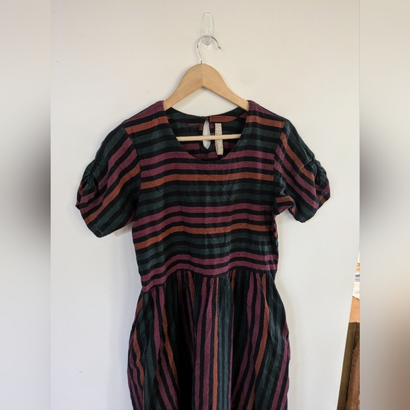 Mata Traders Kavita Chocolate Stripe Brown Green Striped Multicolor Midi Dress M - Picture 5 of 10